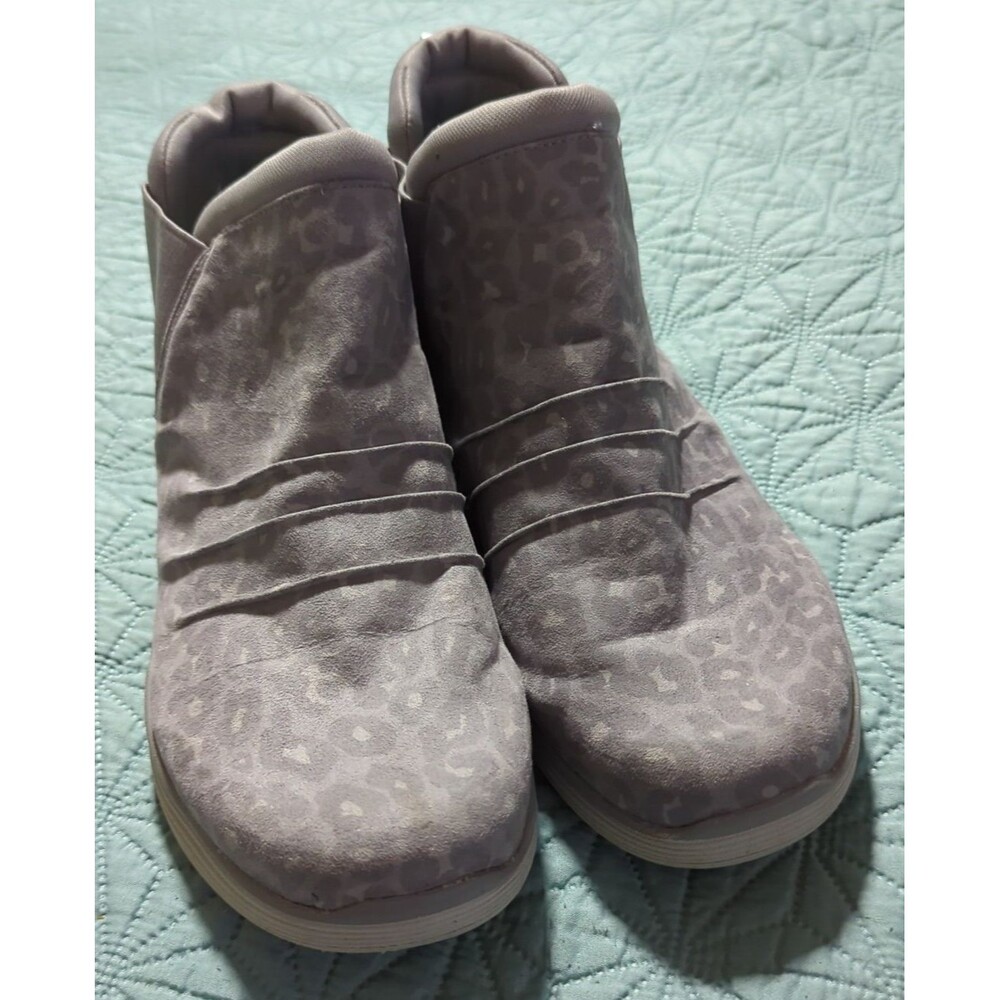 Ryka Womens Niah Sz11 Slip On Comfort Wedge Ankle Boot Bootie Grey Leopard Print